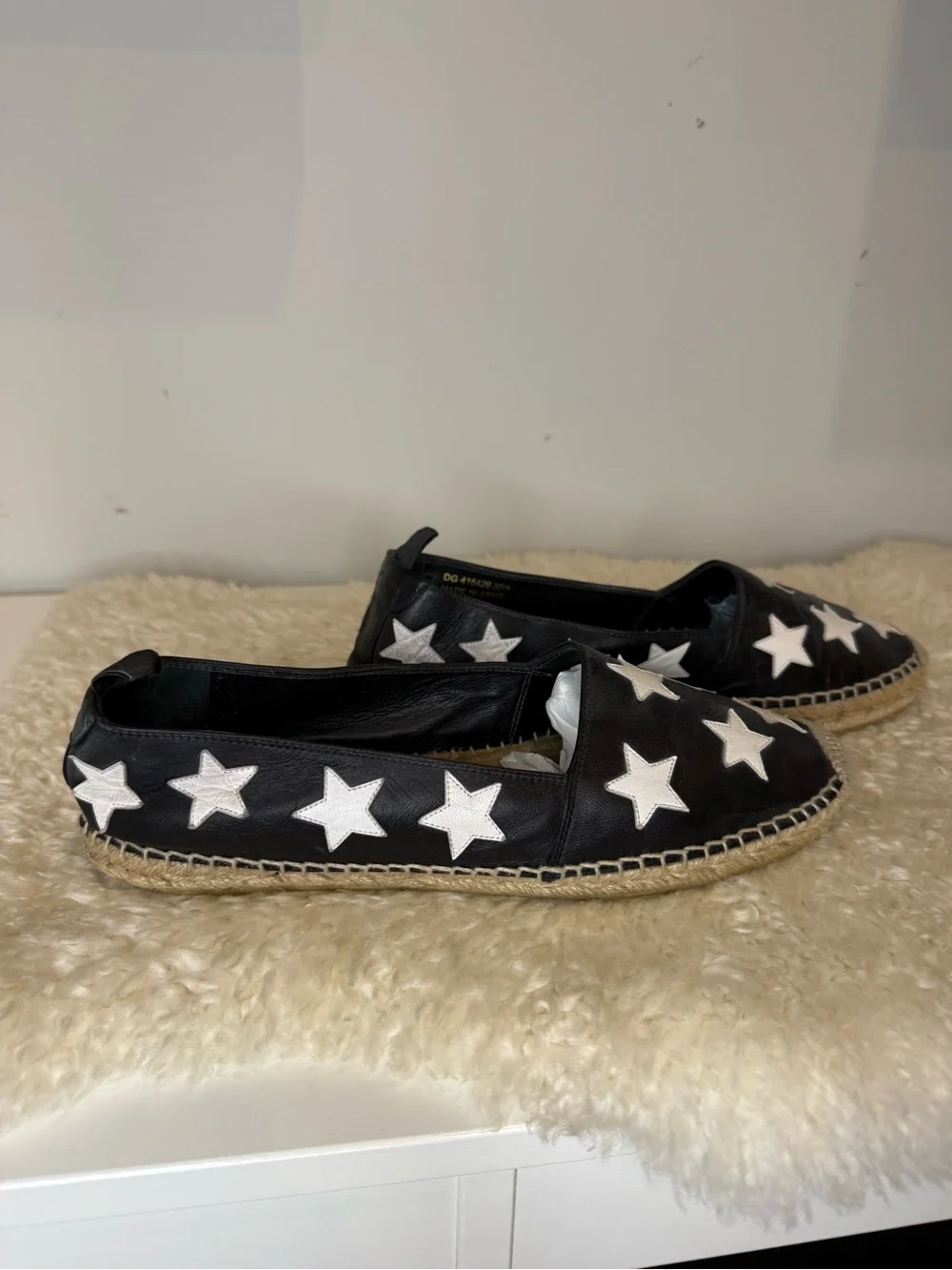 Women’s St. Laurent Black leather Star-Accent Espadrille Flats - Women size 39.5